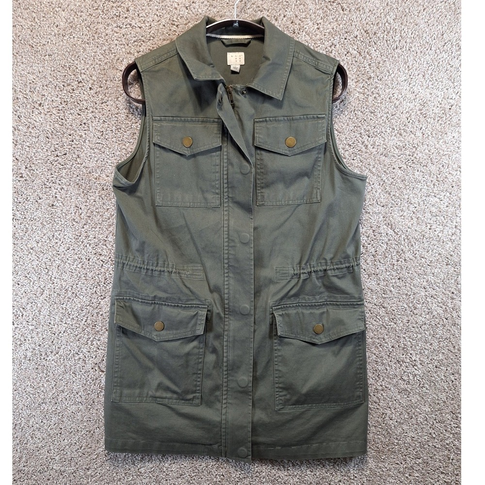 A New Day Utility Vest Womens Medium Green Military Safari Cargo Gorpcore